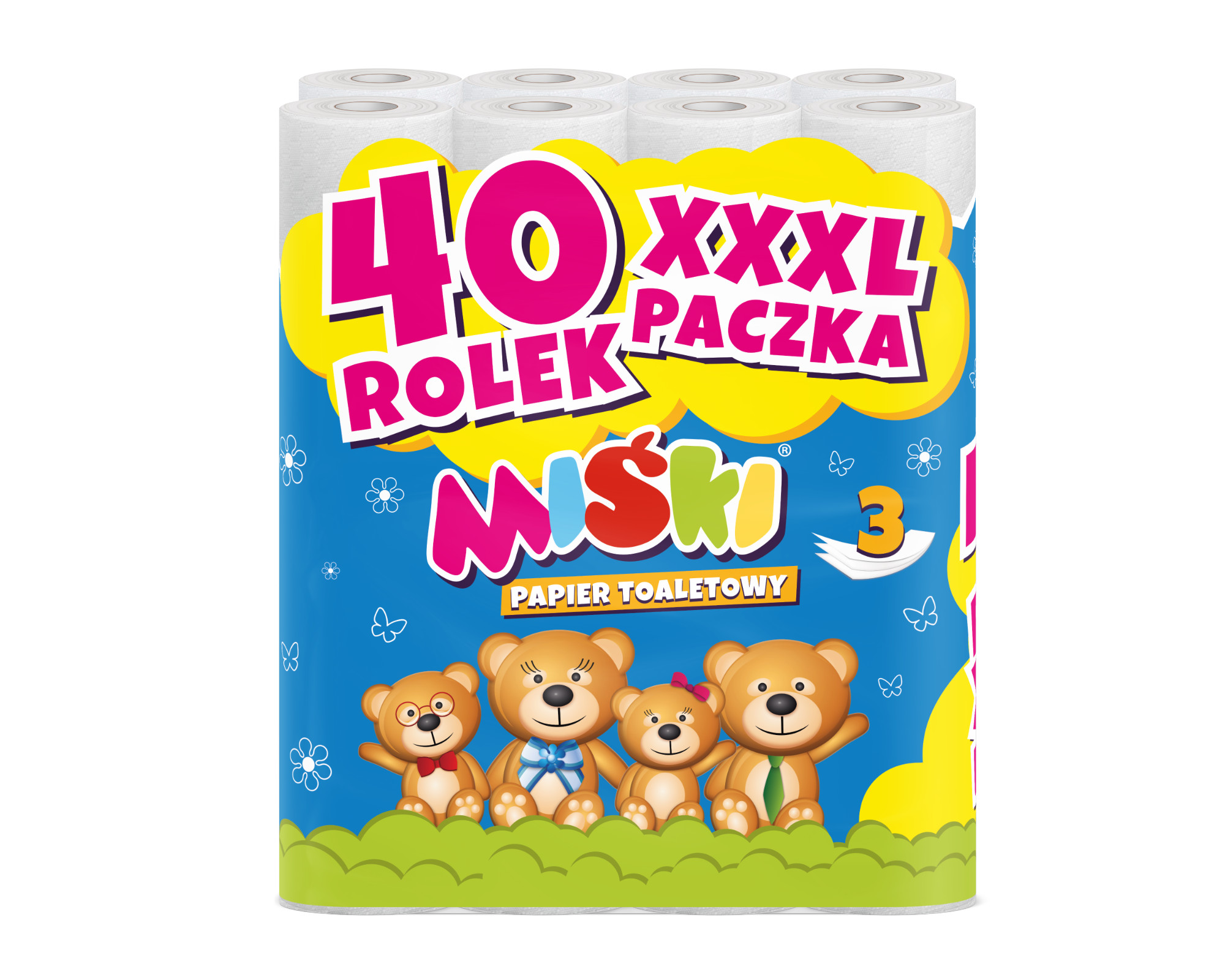 Papier toaletowy MIŚKI 3 warstwy 40 rolek